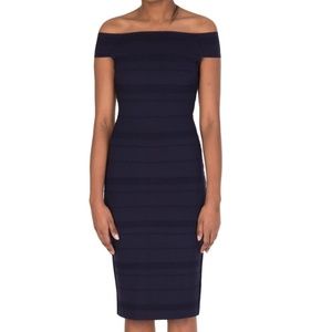 NWT- Ted Baker London, Stripe Texture Bardot Dress